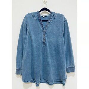 Jane and Delancey Top Womens 2X Blue Distressed Hoodie Henley Preppy Loungewear